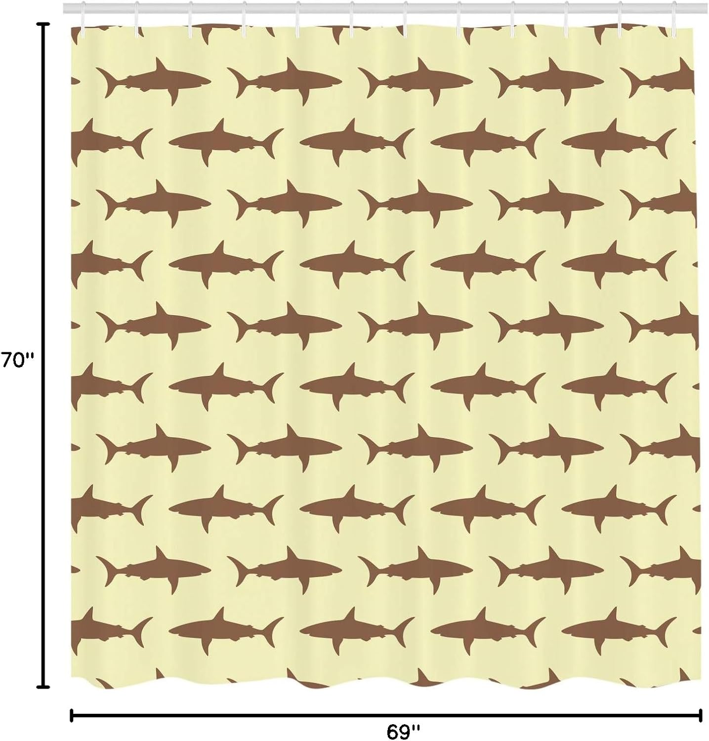 Ambesonne Sea Animals Shower Curtain, Sharks Swimming Horizontal Silhouettes Powerful Dangerous Wild Life, Cloth Fabric Bathroom Decor Set with Hooks, 69" W x 70" L, Brown Cream