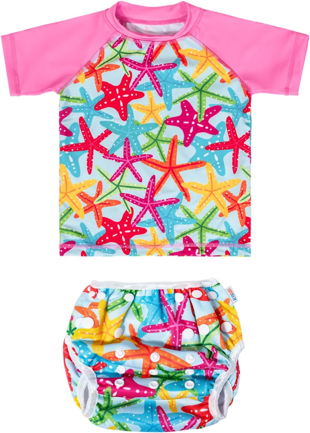 ALVABABY 1-3T Baby Girl Swimsuit, 2-Piece Infant Toddler Bathing Short Sleeve Swimwear, Small Baby Reusable Swim Diaper with Matching Top