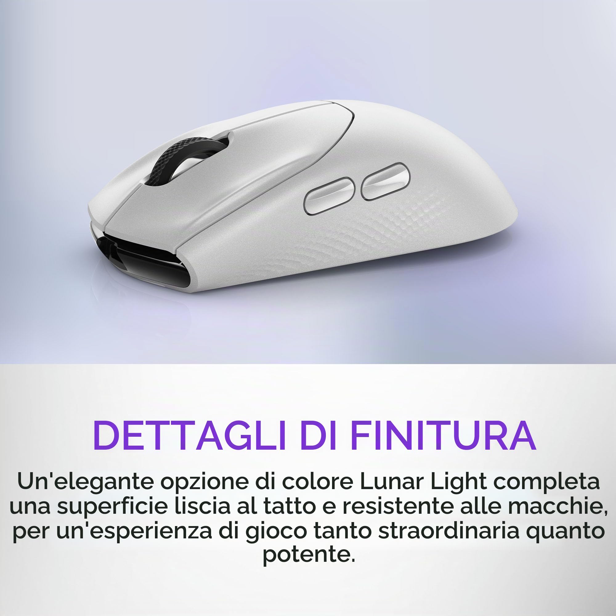 Alienware AW720M - Mouse da gioco wireless trimodale, wireless da 2,4 GHz, Bluetooth 5.1, 26.000 DPI, 8 pulsanti programmabili, adattatore di ricarica magnetico a scatto da USB-A a USB-C - Luce lunare