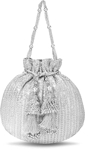 Miniatura 8 de Aheli Potli - Bolsas de regalo para mujer, bolsa de noche, bolso de mano étnico para novia con cordón