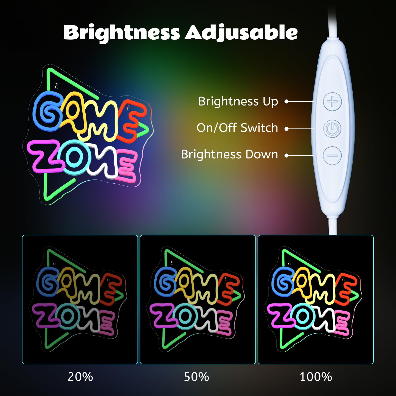 Cartel de neón Game Zone, letrero LED ajustable para decoración de pared de sala de juegos, alimentado por USB, ideas de regalo de neón para niños, dormitorio, sala de juegos, juegos