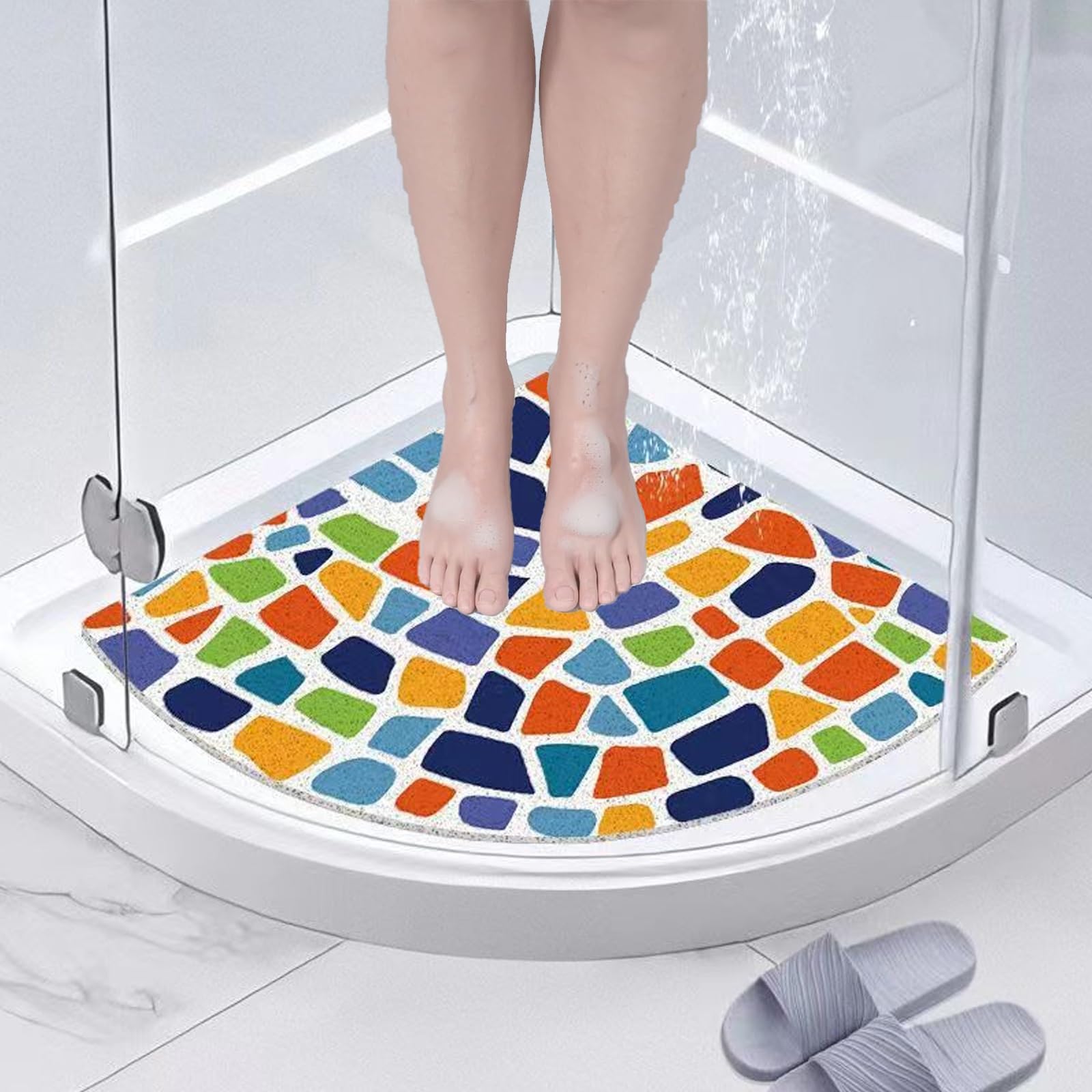 Corner Shower Mat, Bath Mat Non Slip Anti Mould, Loofah Shower Mat with Drain 60 ×60 cm Quadrant Small Shower Mats for Inside Bath, Shower Tray(90x90cm)