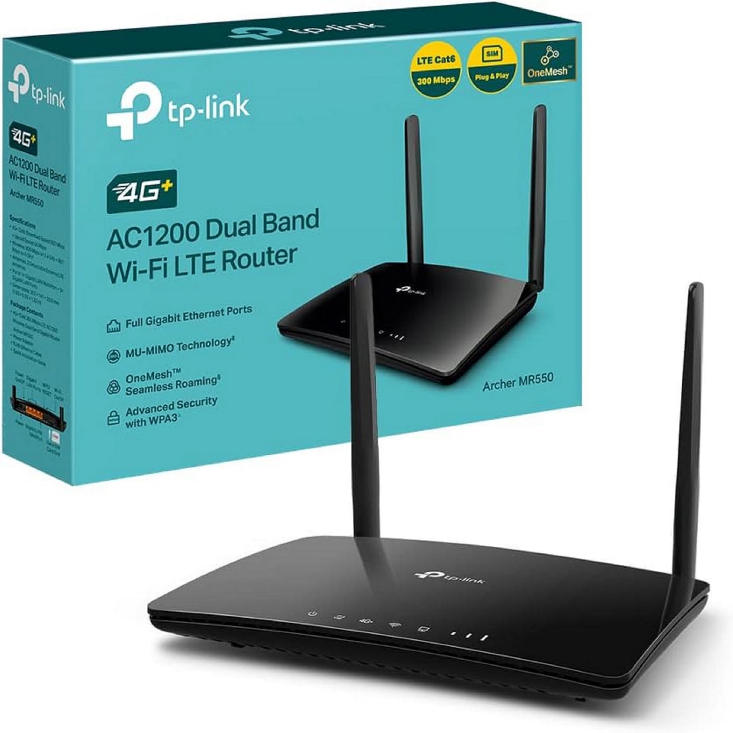 TP-Link TP-Link Archer MR550 |Router 4G SIM，4G+ Cat6 300 Mbps, Wi-Fi AC1200 de Doble Banda, con SIM, microSIM, Puerto Gigabit LAN/WAN, MU-MIMO, sin configuración, TP-Link Tecnología OneMesh
