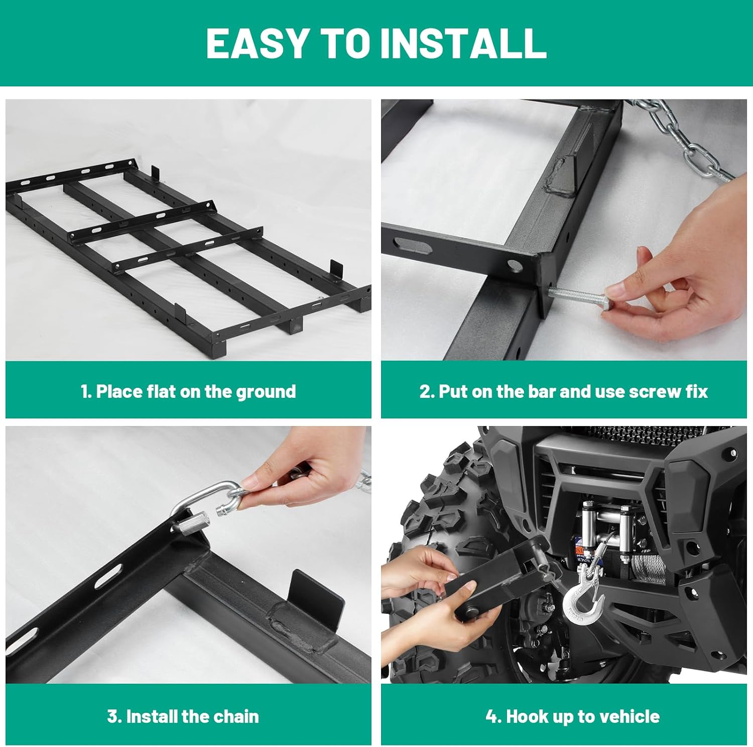 4 FT Drag Harrow Driveway Drag, Heavy Duty Driveway Grader, Tow Behind Lawn Rake for Land Leveling, Power Rake for Gravel, Soil, Hay