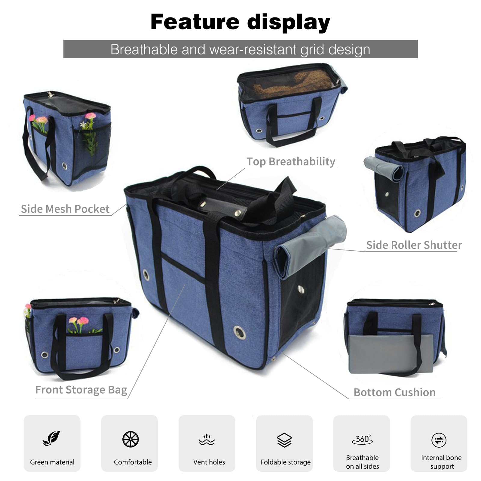 PETCUTE Trasportino per Cani e Gatti,Borsa Trasportino per Animali Domestici Morbido Traspirante con Rete Traspirante,Portabile e Pieghevole Borsa Trasportino per Cani con Spallacci Iunghi
