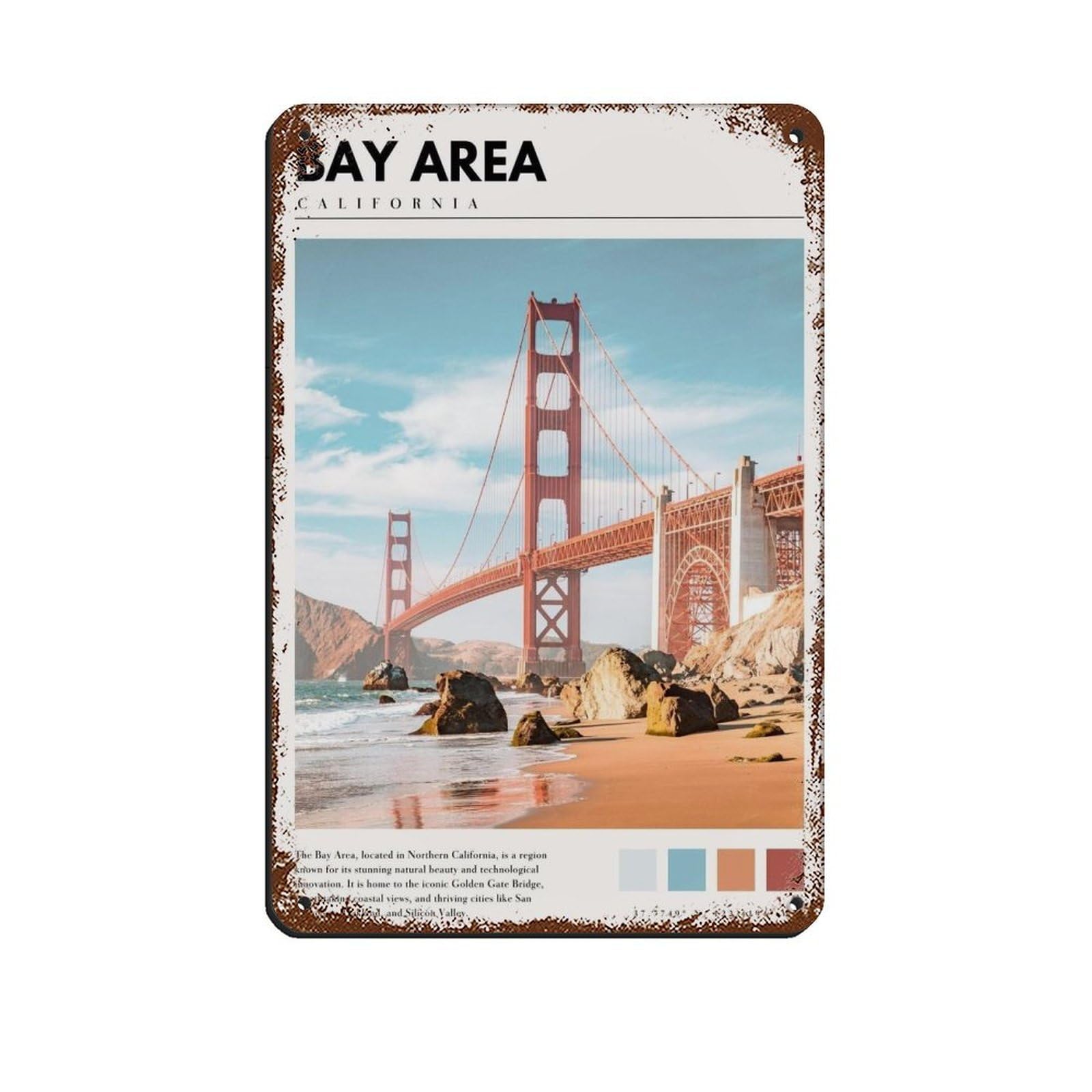 Bay Area San Fransisco Art SF Golden Gate Bridge Poster Tin Sign Vintage Metal Pub Club Cafe Bar Home Wall Art Decoration Poster Retro 8x12inch(20x30cm)