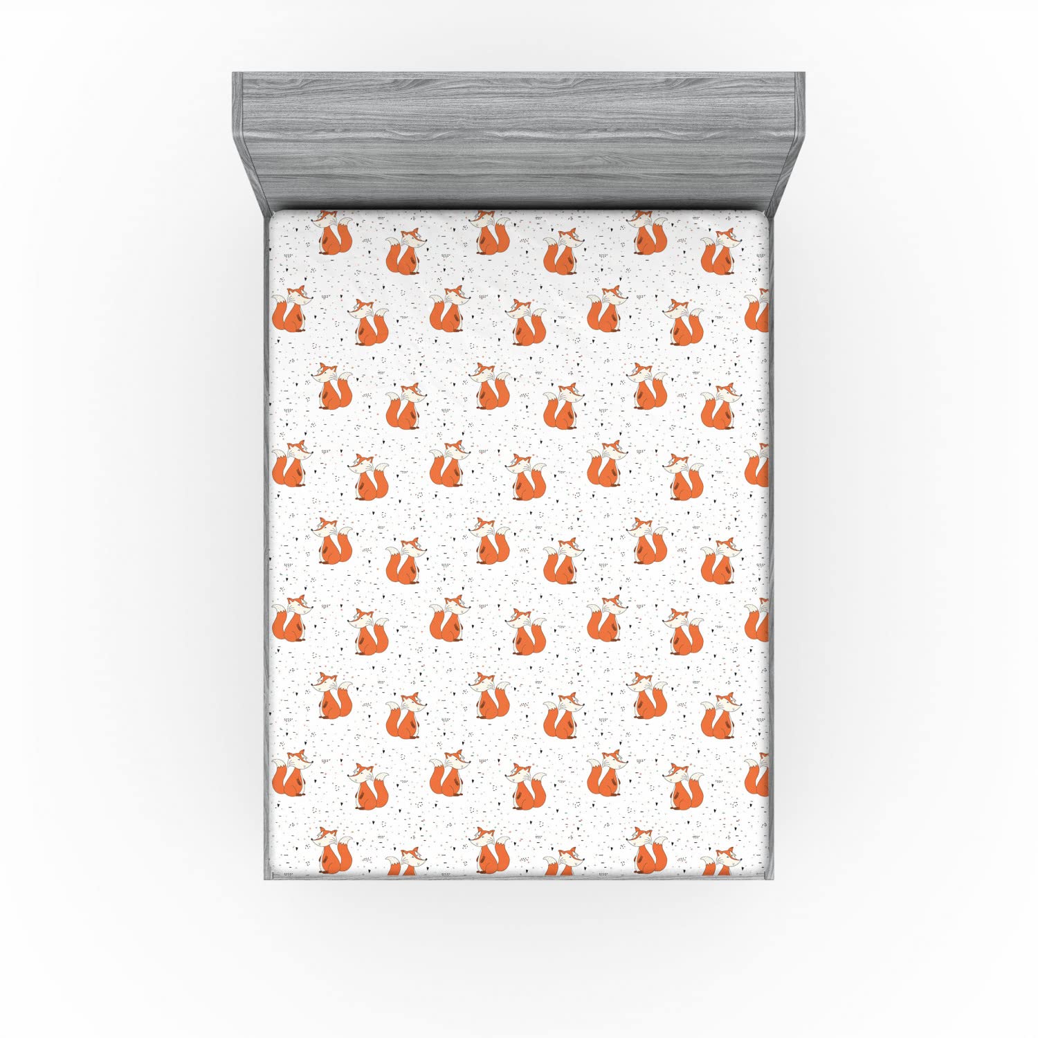 Ambesonne Fox 2 Pack Fitted Sheet, Orange Forest Animal, Bed Cover All-Round Elastic Deep Pockets 2 Pieces, Package Contains 2 Queen Size Fitted Sheets, Orange Seafoam
