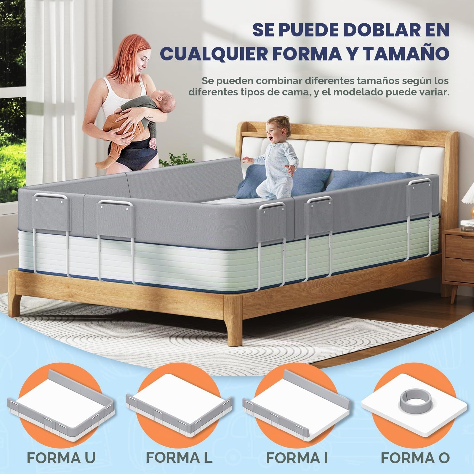 Barrera Cama Bebe, Barandilla Cama Niño, Barrera de Cama para Bebé, Protección contra Caídas, Altura Ajustable, Barandilla Protectora de Cama deformables para Niños y Bebés-100cm, Gris