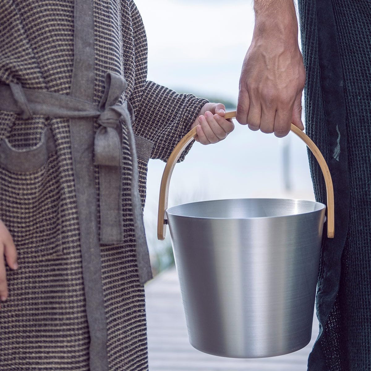 Aluminum/Bamboo Silver Sauna Pail