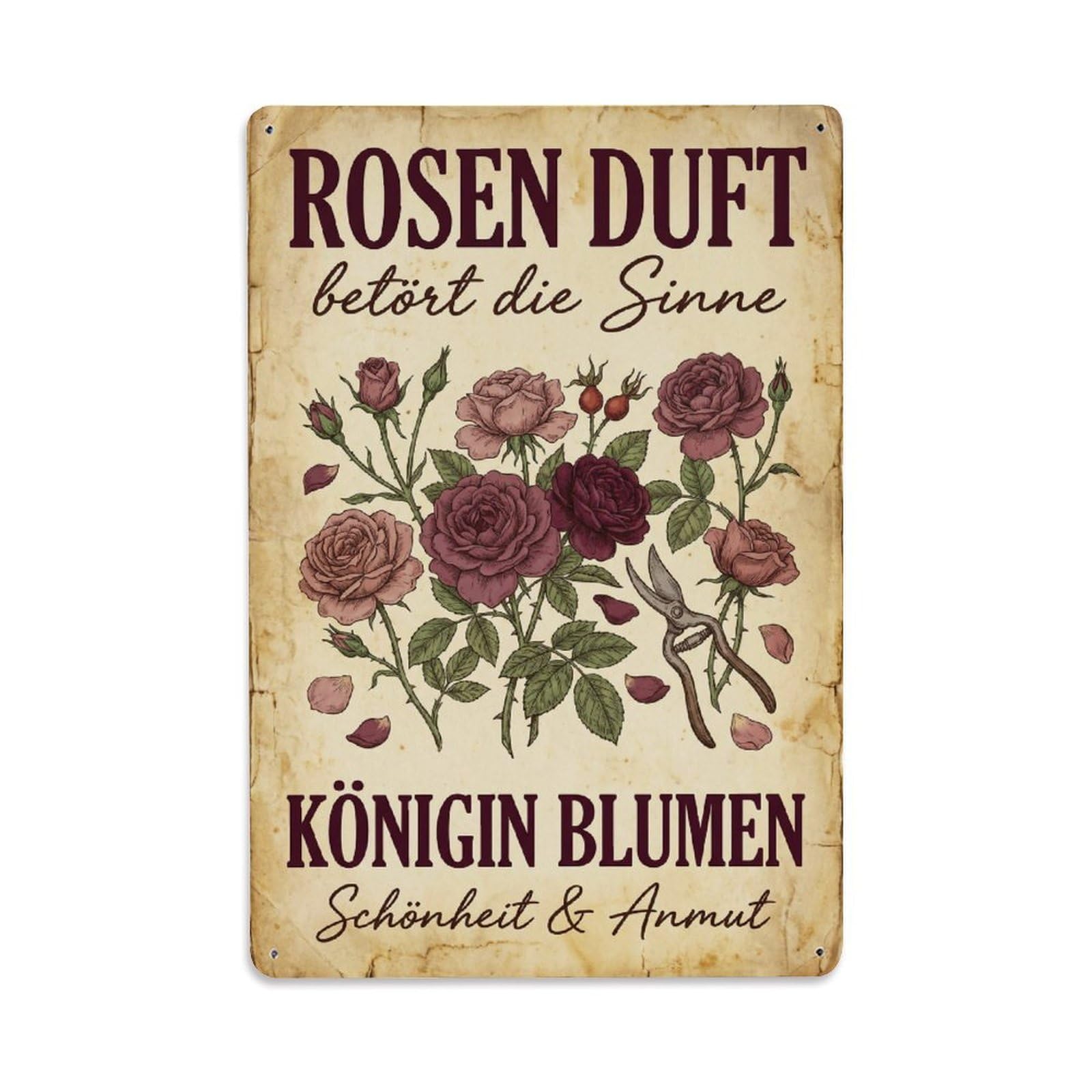 Vintage Funny Garden Roses Bloom Aromatic Metal Tin Sign Plaque Wall Decor for Cafe, Club Bar, Office, Garden Metal Poster 8x12Inch