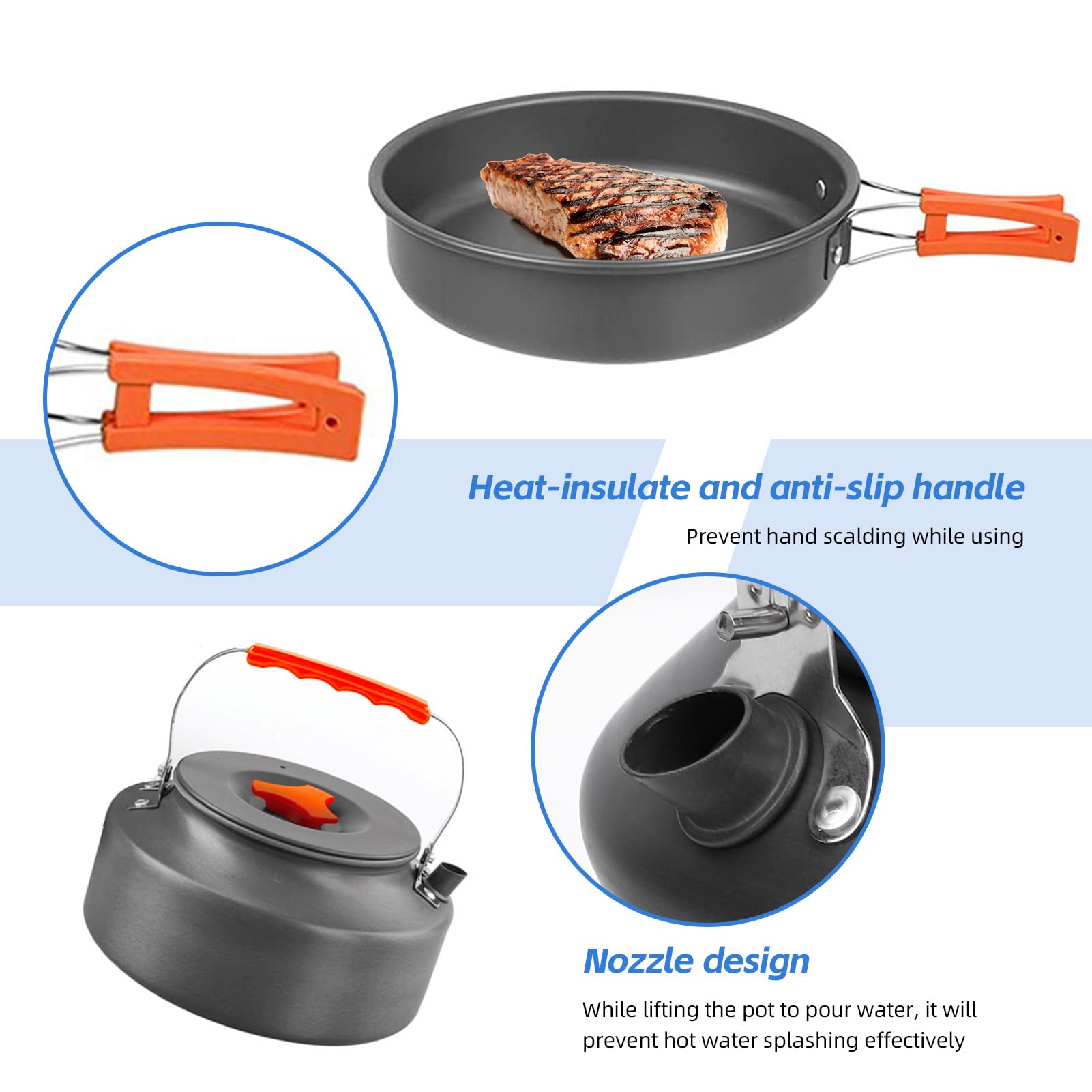 Asixxsix 48pcs Camping Kochgeschirr Set, Tragbare klappbare Nichtkleber Camping Ausrüstung mit Edelstahl Tassen Platten Gabeln Messer Löffel, für Outdoor Backpacking Wandern Picknick