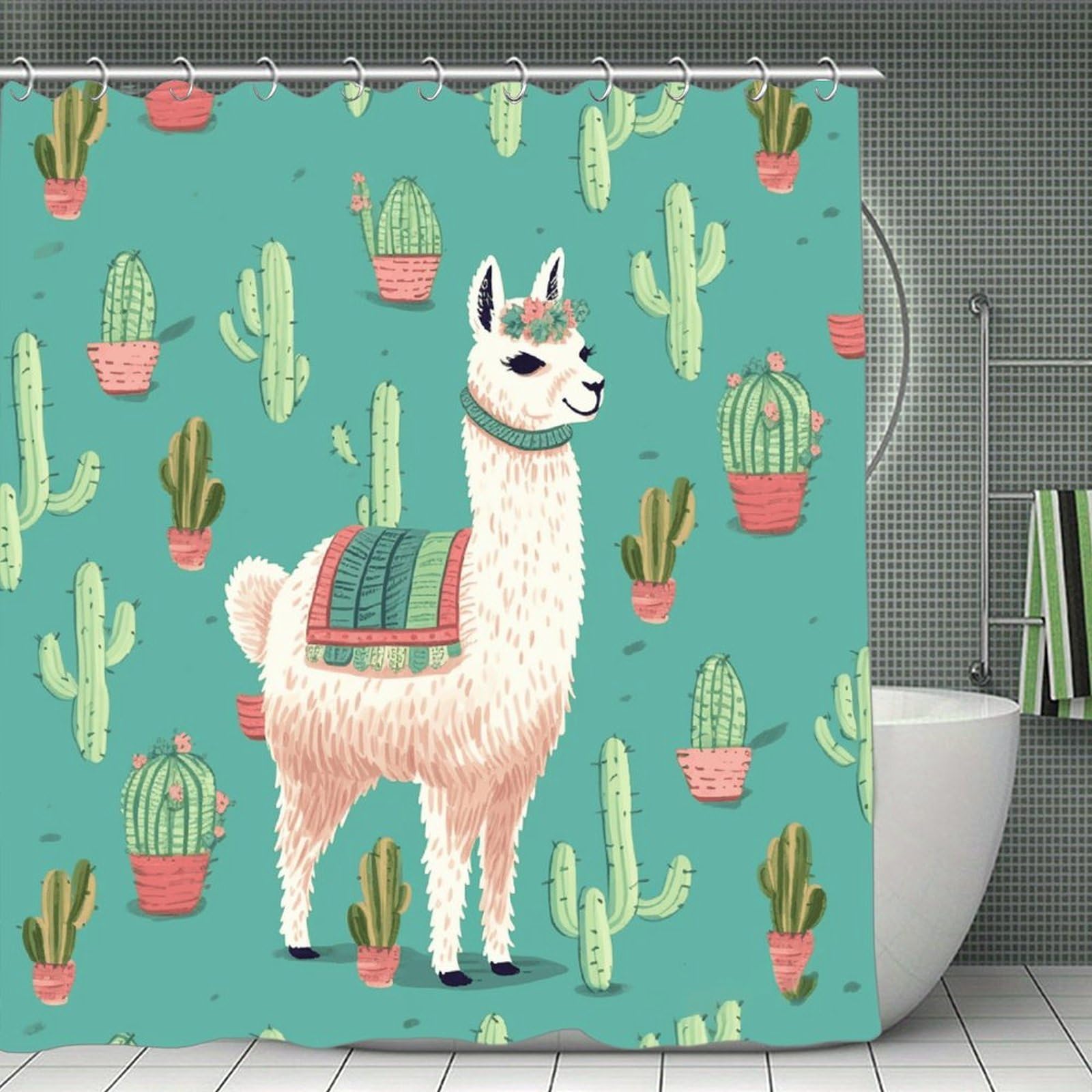 VstaDank Alpaca Cactus Shower Curtain 71x71 Heavy Duty Polyester Cloth Bath Curtain with Hooks Thick Waterproof Shower Liner Fun Magic Decorative Bathroom Curtains for Bathtub
