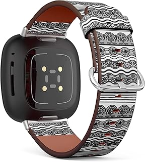 CJBROES Replacement Leather Watch Band, Compatible with Fitbit Versa 3 and Fitbit Sense of Wristband Bracelet Accessory - lace Borders Set