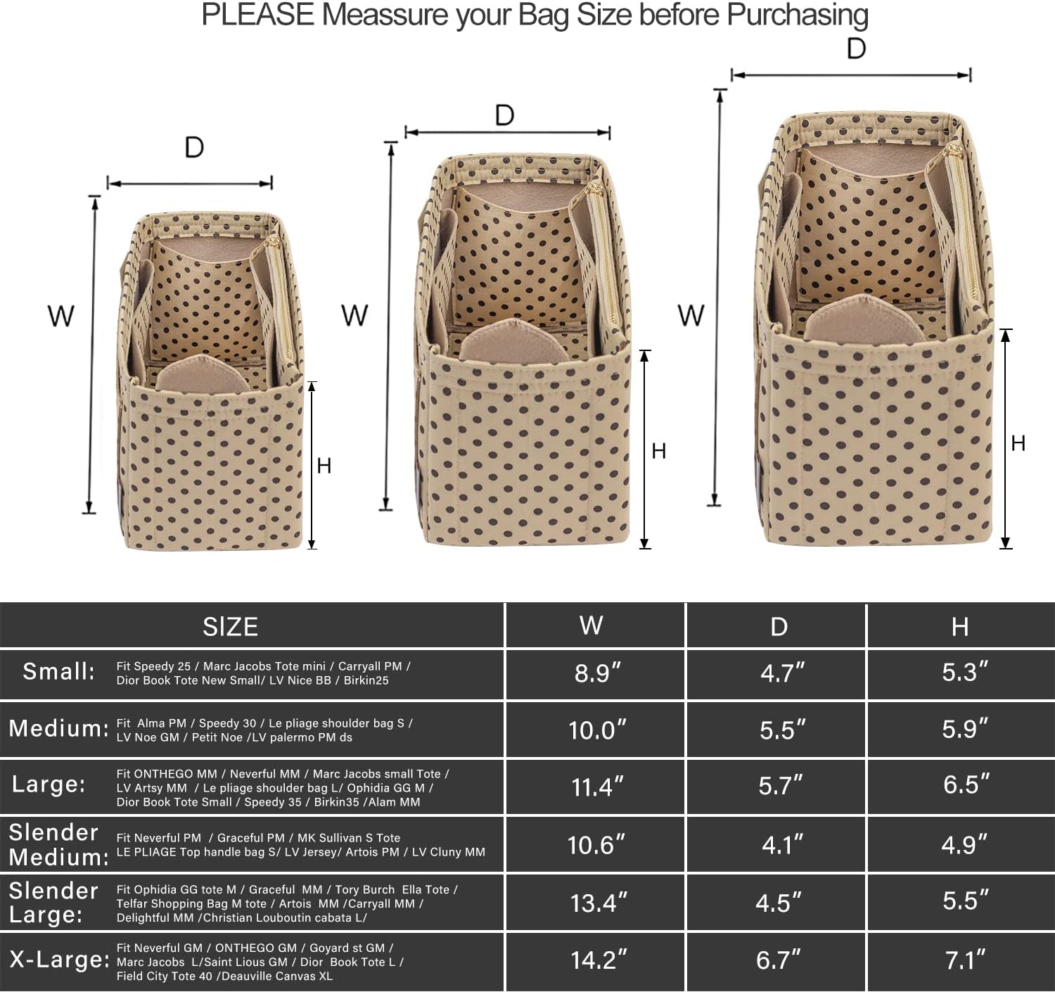 ZTUJO Purse Organizer Insert For Handbags, Silky Touching Bag Organizer Insert With Bottle Holder, Perfect for Speedy, Neverfull, Tote,ONTHEGO,Artsy,Handbag and More (small, Brown polk dots Beige) - Image 3