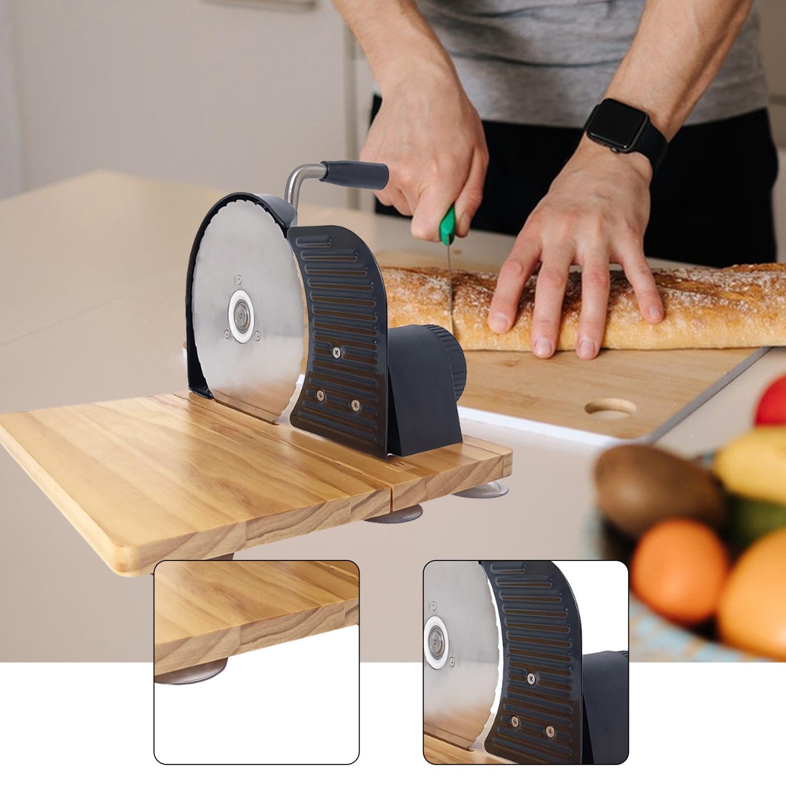 Rebanadora de Pan Máquina para Rebanadas Cortador de Pan de Campo Herramienta Manual con Control de Espesor Preciso Adecuado para Aperitivos Y Comida, Plegable Negro, Individual