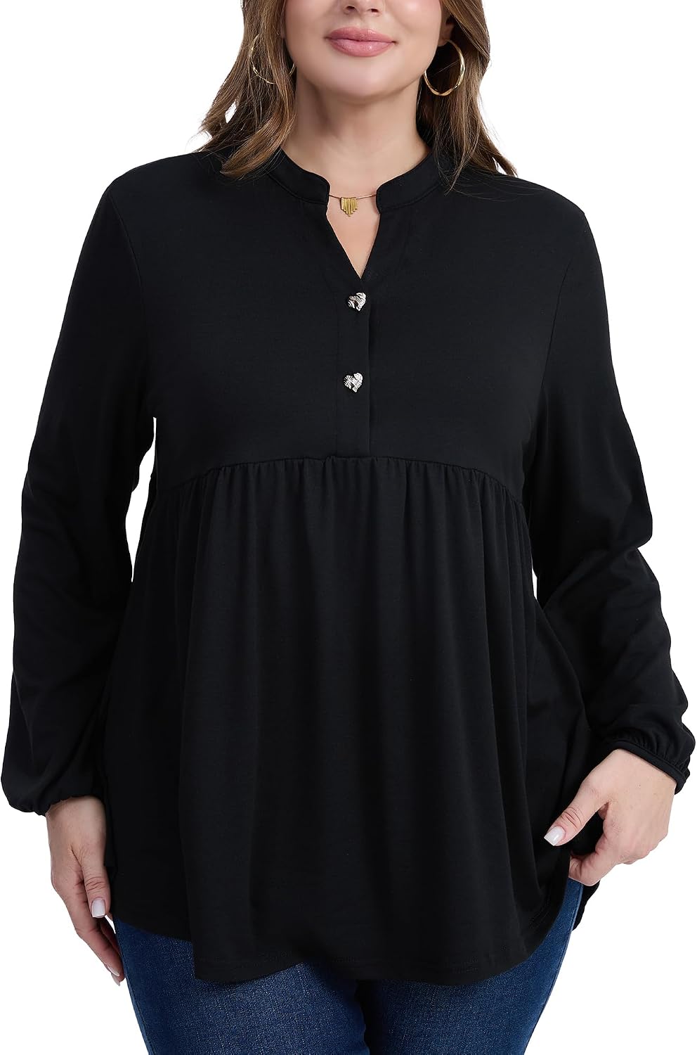 Womens Plus Size Long Sleeve Babydoll Tops Dressy Blouse
