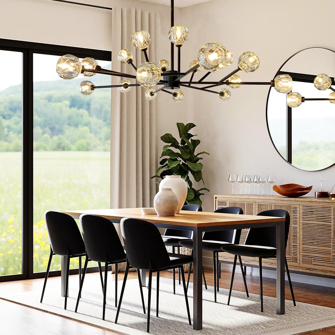 MORE CHANGE 43" Modern Sputnik Chandelier, Black 18-Light Flush Mount Tree Branch Chandelier Adjustable Sputnik Ceiling Light Fixture for Dining Room Kitchen Island Hallway