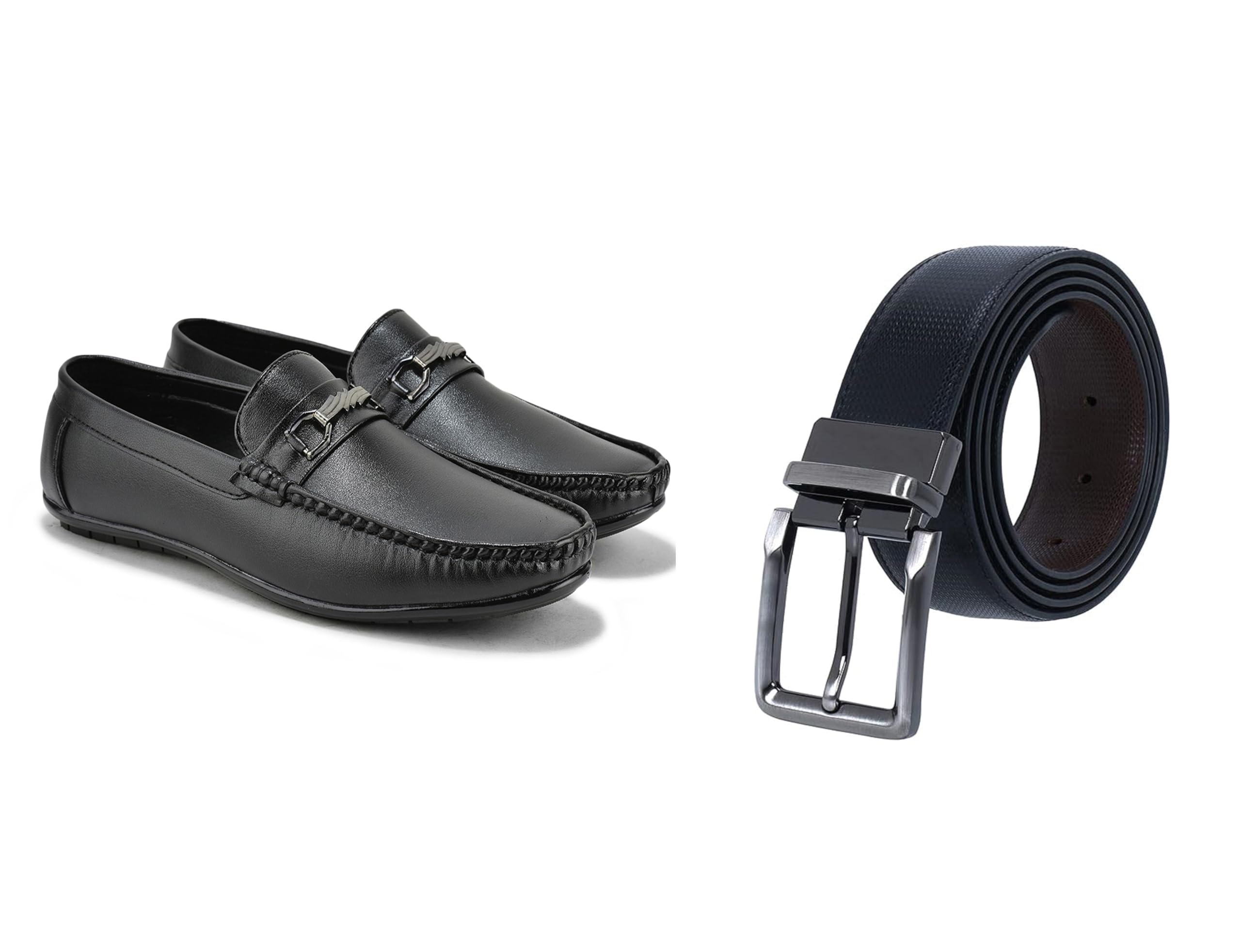 luxeza Men’s Leather Loafers Shoes & Reversible Belt Combo | Formal Slip-On Dress Shoes with Cushioned Sole | Office, Party, Set for Men-picture-23
