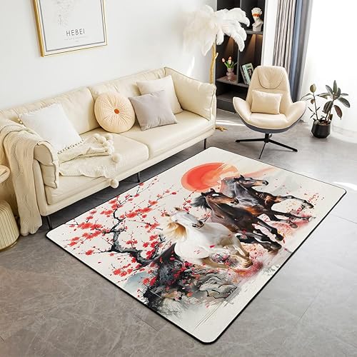 Feelyou Alfombras para sala de estar de caballo, 5 x 7 pulgadas, para niños y niñas, estilo japonés, juego de alfombras decorativas de color naranja