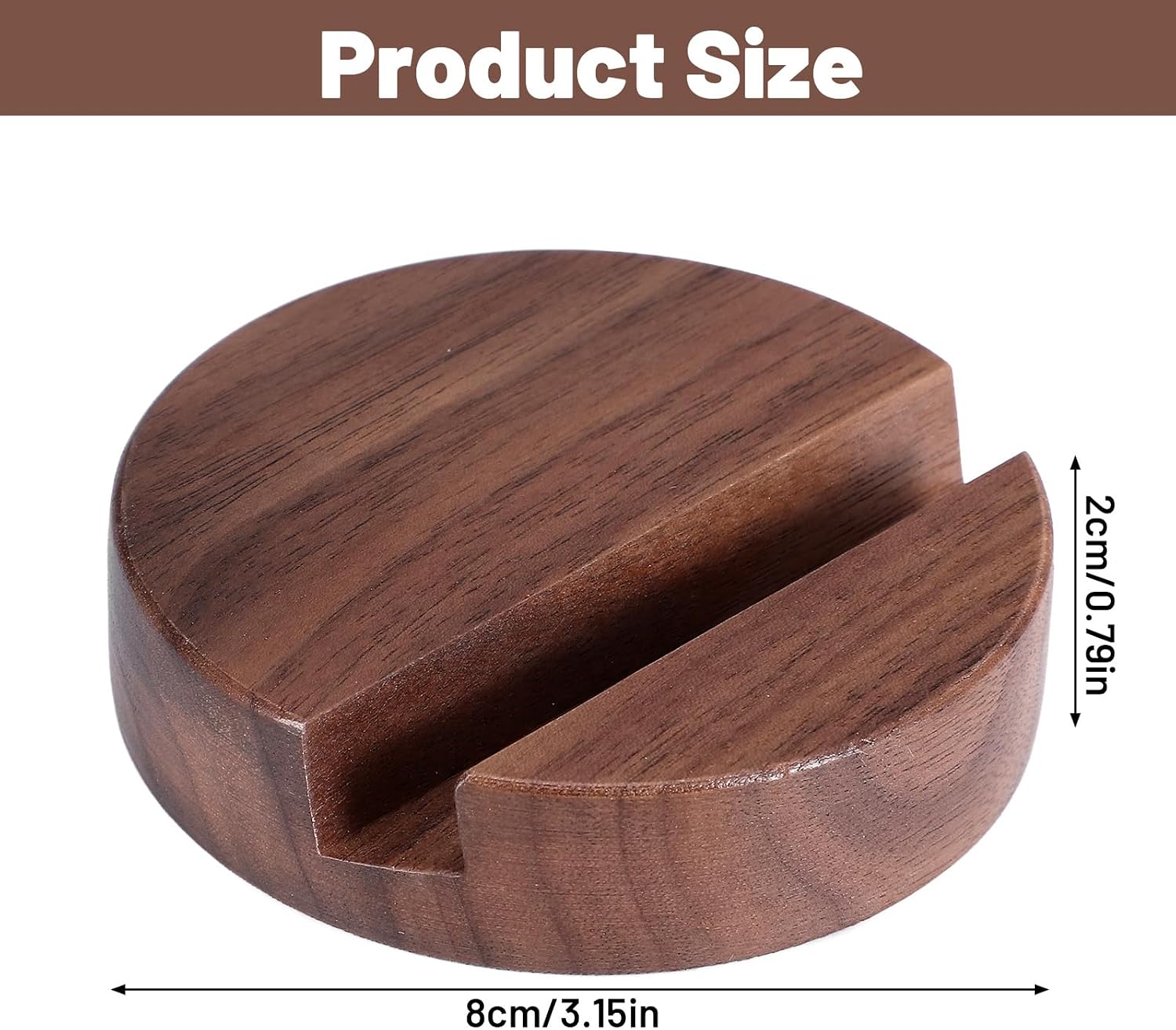 Walnut Wood Phone Stand, Single Slot Round Portable Mobile Cell Phone Holder, Minimalistic Modern Desk Tabletop Organizer for Kitchen Bathroom Office Accessories