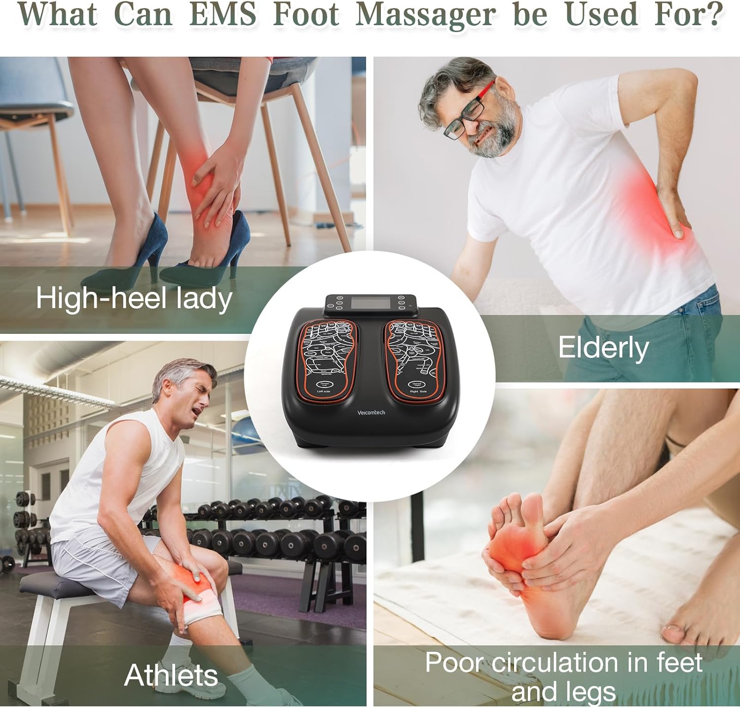 veicomtech EMS Foot Massager for Neuropathy Pain Relief and Plantar Fasciitis, TENS Foot Stimulator with 6 Modes 99 Intensities Remote Controller, Gifts for Mom and Dad