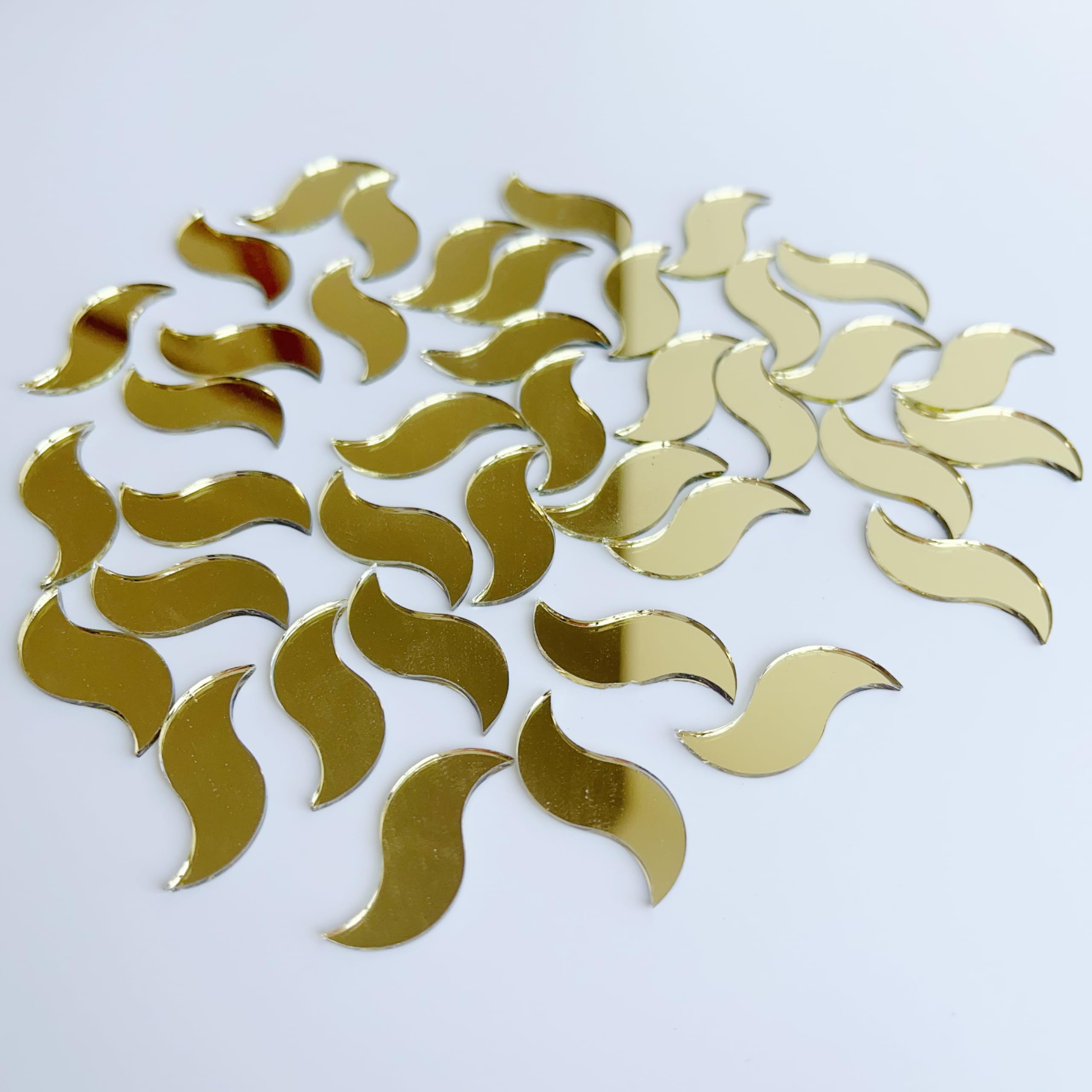 Set of 100 S Shape Shisha Mirrors for Lippan Art, Crafts, Embroidery, Scrapbooking, and Home Decor (Gold)