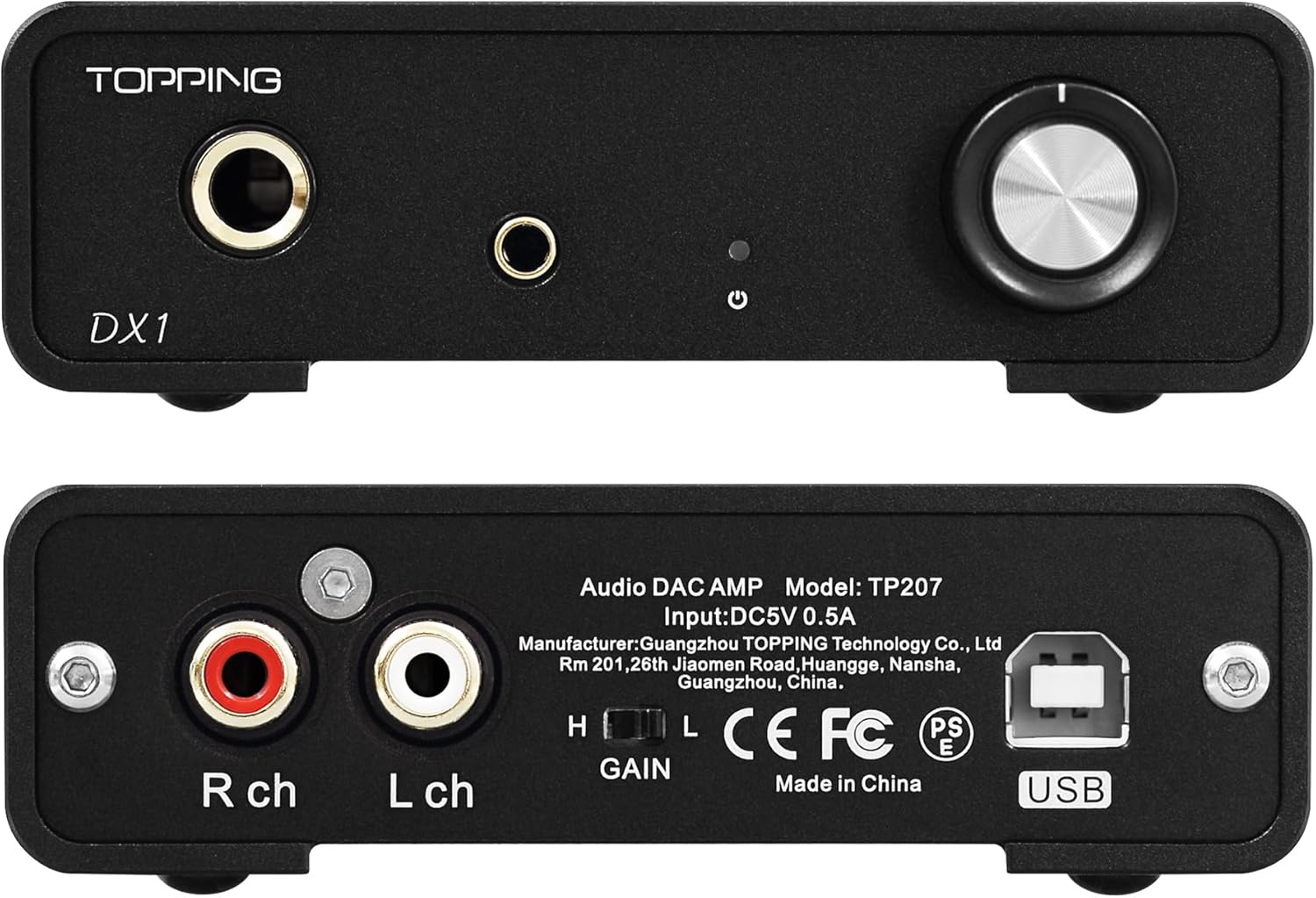 TOPPING DX1 Mini DAC & Headphone Amplifier, AK4493S Chip, 280mW x2, Supports DSD256 PCM384, 6.35mm & 3.5mm Outputs, Discrete LNRD for Windows, MAC, iOS, Android, HiFi Audio (Black)