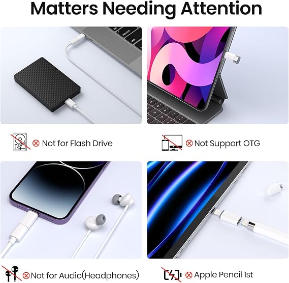 USB C to Lightning Adapter 5Pack, Type C to Lightning Adapter 10W Fast Charging Support Data Sync, Lightning to USB C Charger Dongle for iPhone 14/13/12/11/XS/XR, iPad/iPod/AirPods--Not for Audio/OTG