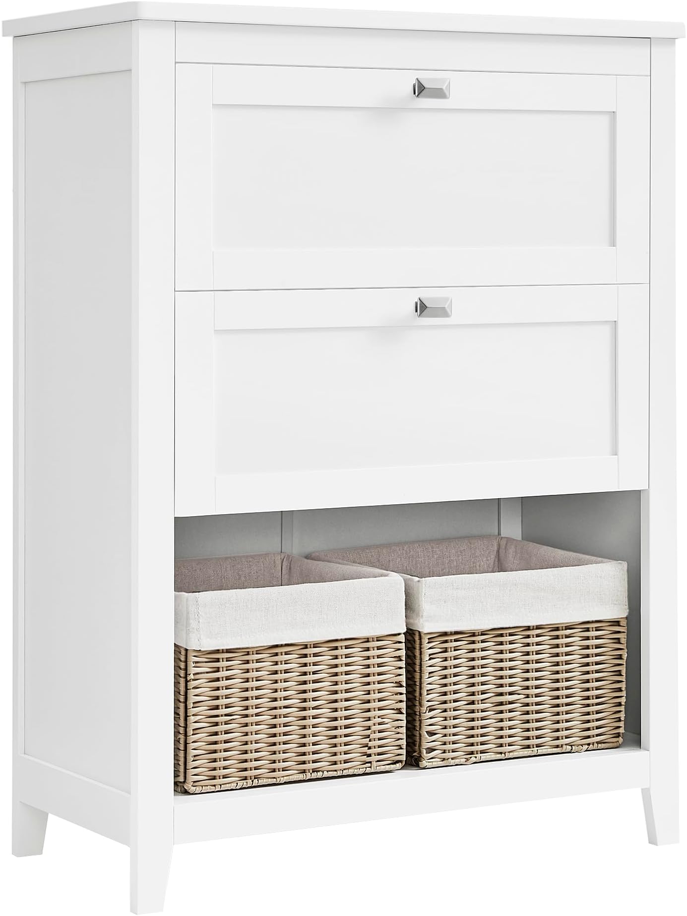 VASAGLE Bathroom Cabinet, Storage Cabinet, 2 Drawers with 1 Set of Adjustable Dividers, 2 Baskets, Side Board, 30 x 60 x 80 cm, Cloud White BBC545W02