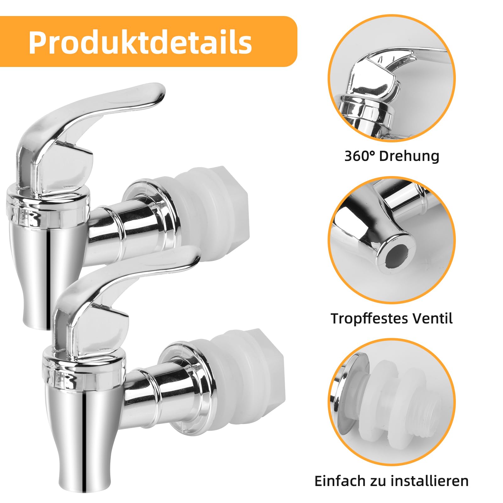 Lot de 2 robinets de rechange en acier inoxydable pour distributeur d'eau froide et chaude
