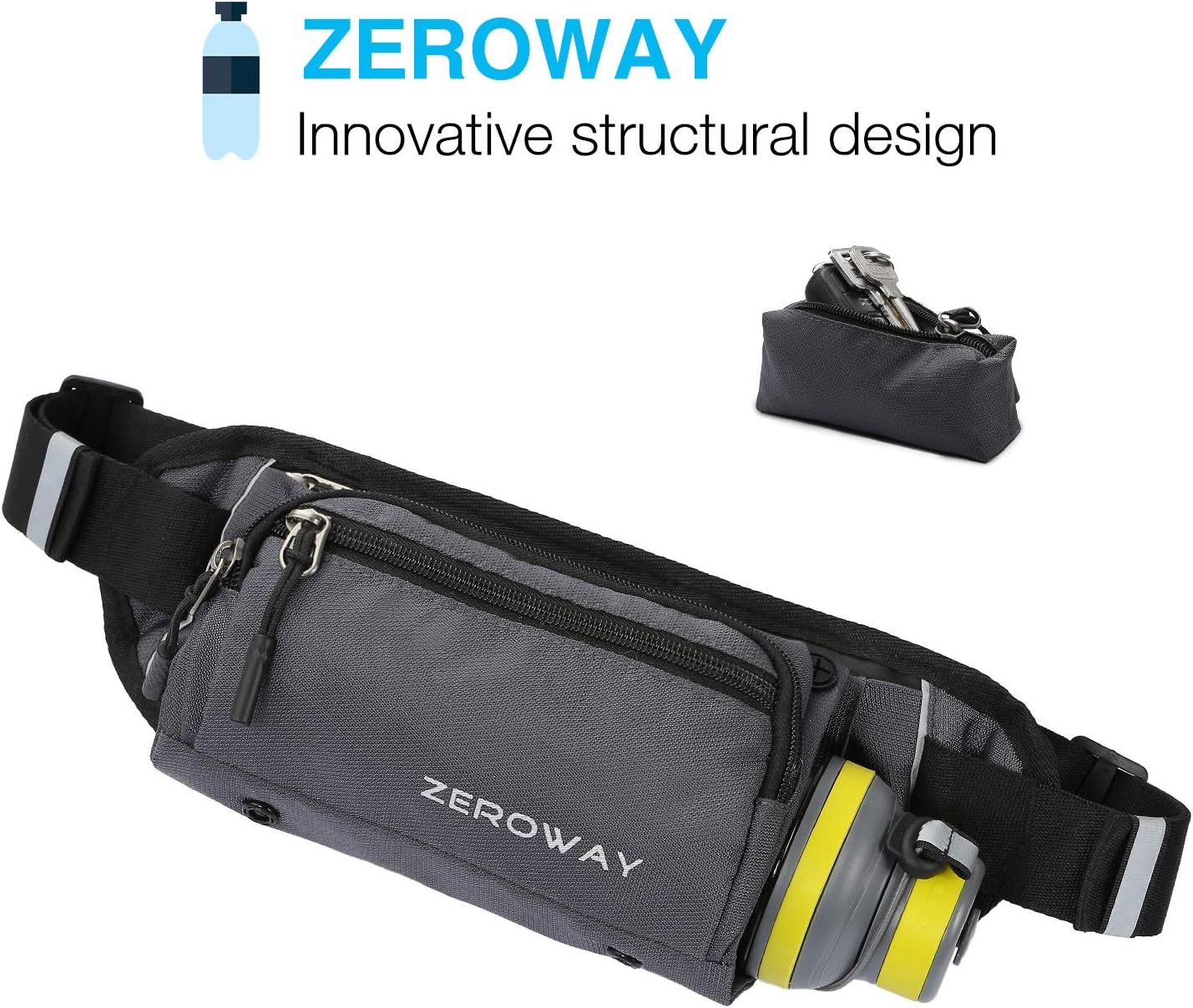 Zeroway Fanny Pack with Water Bottle Holder - Waterproof Running Belt for Men Women - Includes Detachable Zipper Pockets