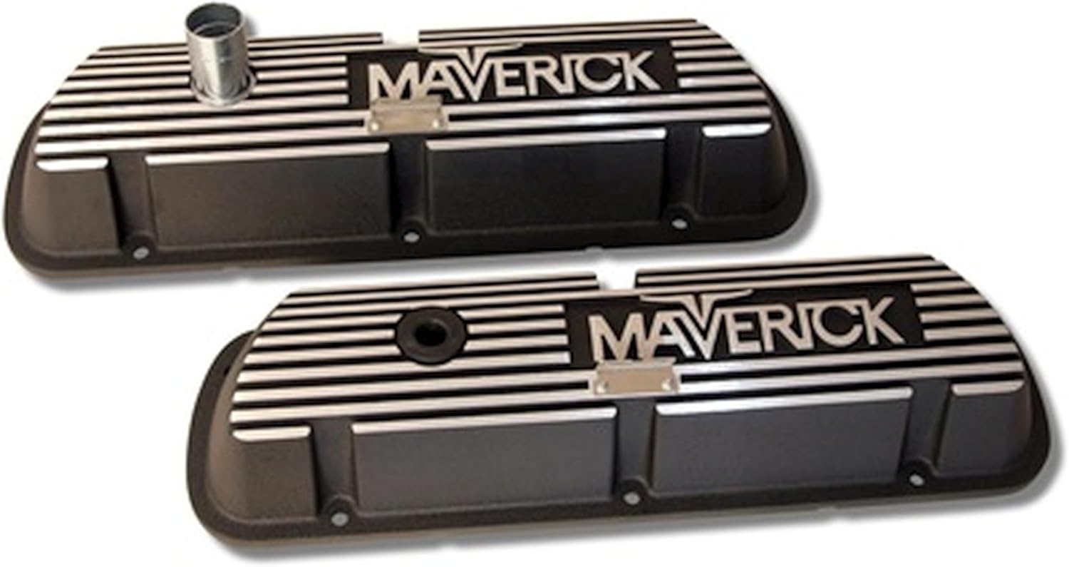 Scott Drake 6A582-MAV Aluminum Valve Covers Black Wrinkle Finish Maverick Logo