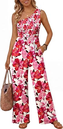 LILLUSORY Womens Floral Jumpsuit Off Shoulder Boho Romper Summer Beach Outfits
