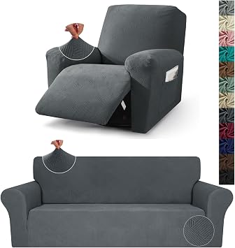 JIVINER 1 Piece Sofa Cover + 3 Piece Recliner Chair Covers Dark Gray