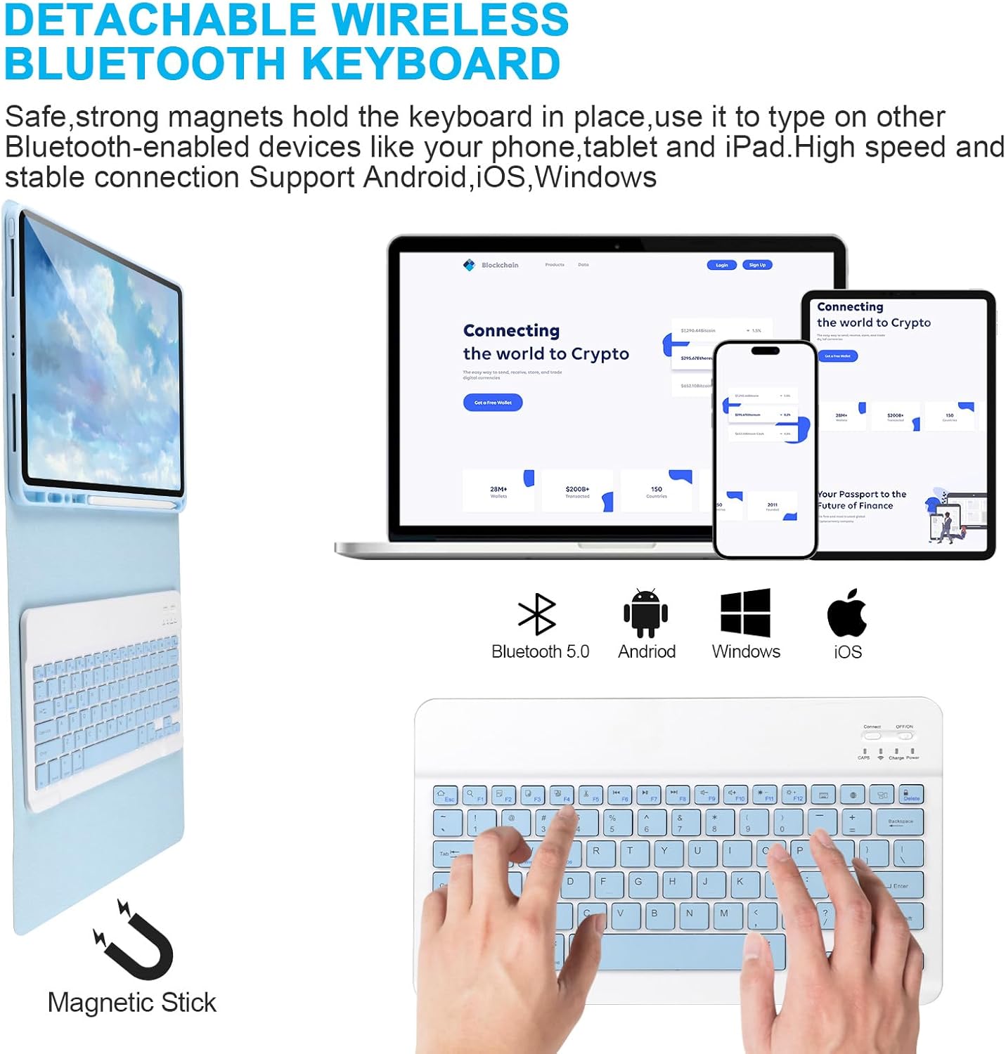 Keyboard Case for iPad Air 13 2024 M2,iPad Pro 12.9 '' 6th/5th Generation,iPad Pro 12.9’’ Generation Case with Keyboard 2022,Detachable Bluetooth Keyboard for iPad Pro 12.9’’ with Pencil Holder,Blue