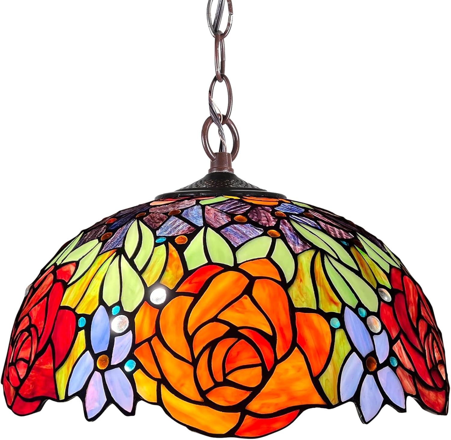 Capulina Tiffany Lamp Stained Glass Pendant Light 2-Light 16 Inches Wide Yellow Red Rose Tiffany Style Hanging Lamp for Dining Room Kitchen Island Home Farmhouse