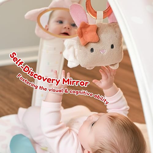 Miniatura 5 de Tapete de gimnasio y actividades para bebés con arco musical iluminado, tapete lavable para el tiempo boca abajo con 6 juguetes sensoriales