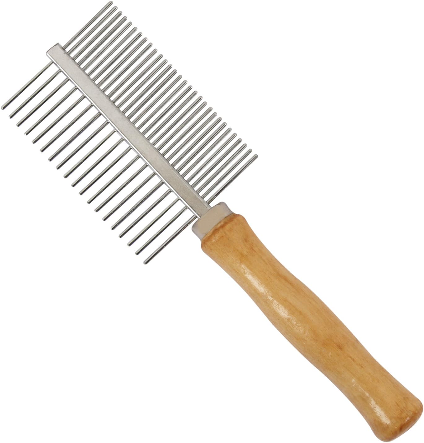 HBuir Wooden Handle Catdog Stainless Steel Double-SidedComb Grooming Hair Shedding Washing Tool