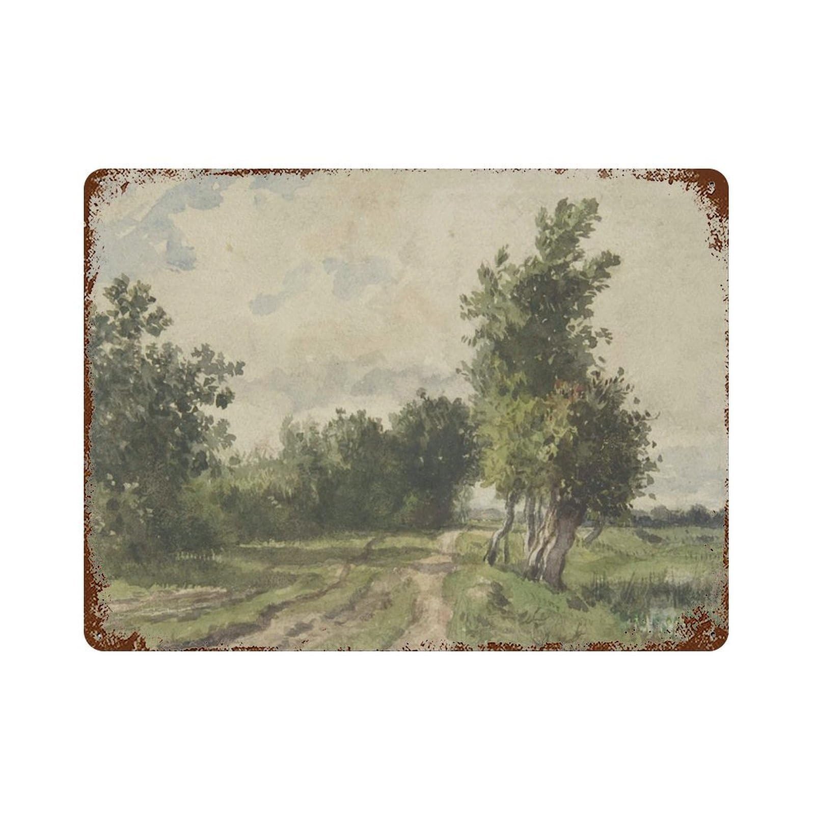 xiaoxiaoshen Vintage Country Road Oil Painting Rustic Farmhouse Landscape Wall Decor Art Metal Tin Poster Modern Home Decor Art Home Bar Shop Decorations Vintage Sign 30x40cm