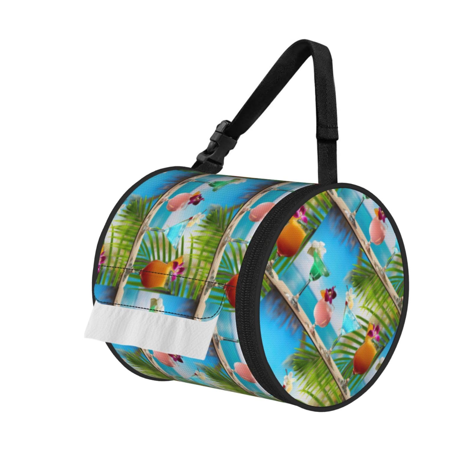 Tropical Cocktails Printed Roll Paper Carrier Bag, Foldable Oxford Cloth Tissue Case for Camping Hiking Backpack
