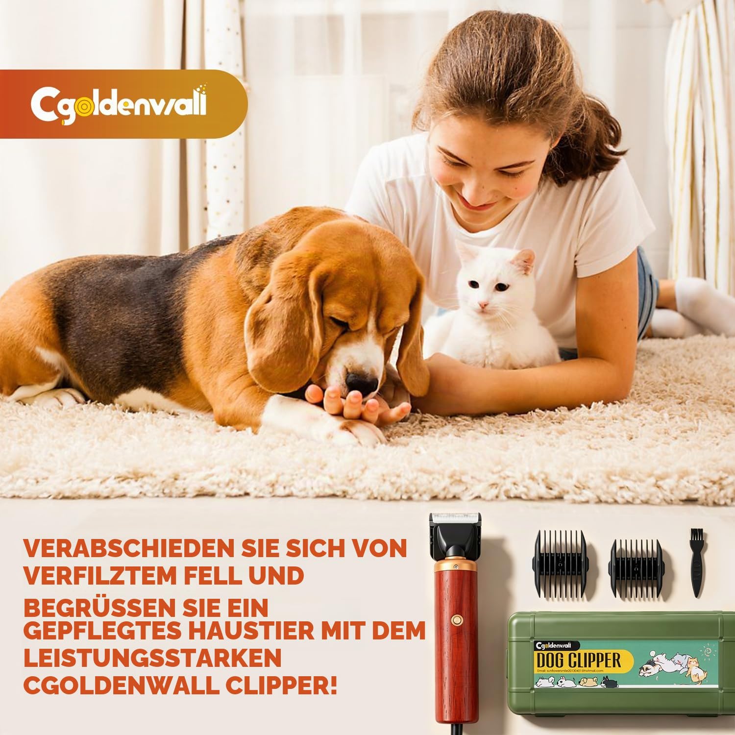 CGOLDENWALL Hundeschermaschine 55W, Leise, 3m Kabel, Hunde Katzen