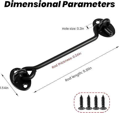 Miniatura 4 de Paquete de 2 herrajes para cerradura de puerta de 6 pulgadas, gancho de 6 pulgadas y pestillo para puerta de granero, cerradura de puerta corredera