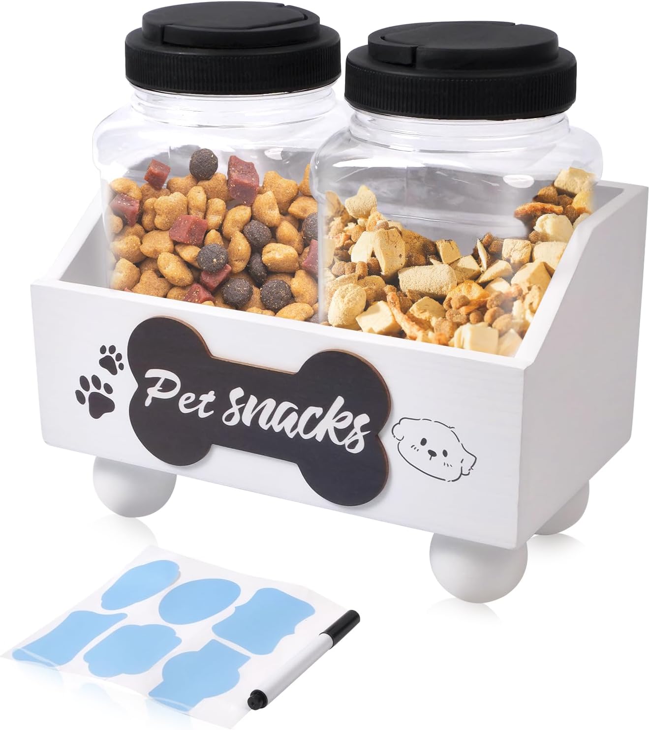 ECOGREDA Dog Cat Treat Container with 2 Jars, Pet Food