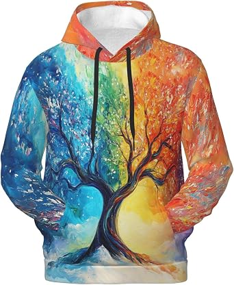 Hoodies for Men Novelty Mens Hoodies 3D Prints Thick Mens Graphic Pullover Hooded Sweatshirts with Big Pockets