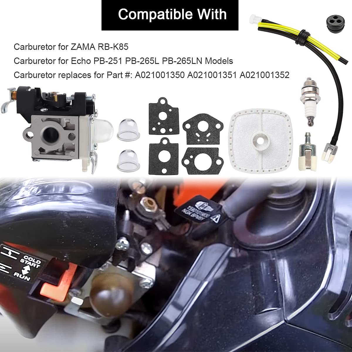 ZAMDOE Sostituzione del carburatore per Echo PB-265L PB-265LN PB-251 Power Blower per ZAMA RB-K85, sostituire # A021001350 A021001351 A021001352, con Kit di Messa a Punto del Filtro dell'Aria