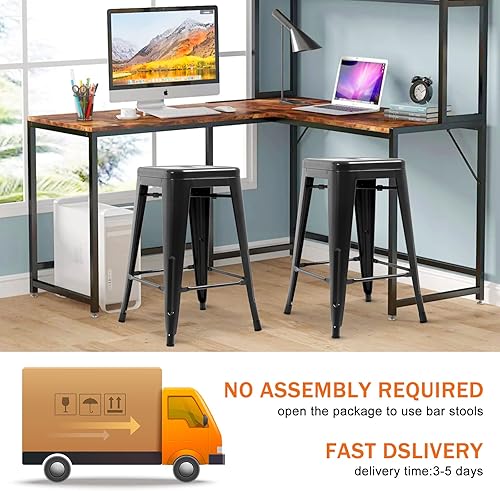 Miniatura 7 de Juego de 4 taburetes de bar de metal, apilables, altura de mostrador, 24 pulgadas, para interiores y exteriores, taburete de bar sin espalda,