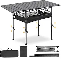 120 × 55 × 50-80 cm Mesa Dobrável para Camping Portátil, Mesa Dobrável Ultraleve Portátil Altura Ajustável Resistente, Mesa Metal Desmontavel Com Uma Bolsa de Rede