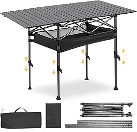 120 × 55 × 50-80 cm Mesa Dobrável para Camping Portátil, Mesa Dobrável Ultraleve Portátil Altura Ajustável Resistente, Mesa Metal Desmontavel Com Uma Bolsa de Rede