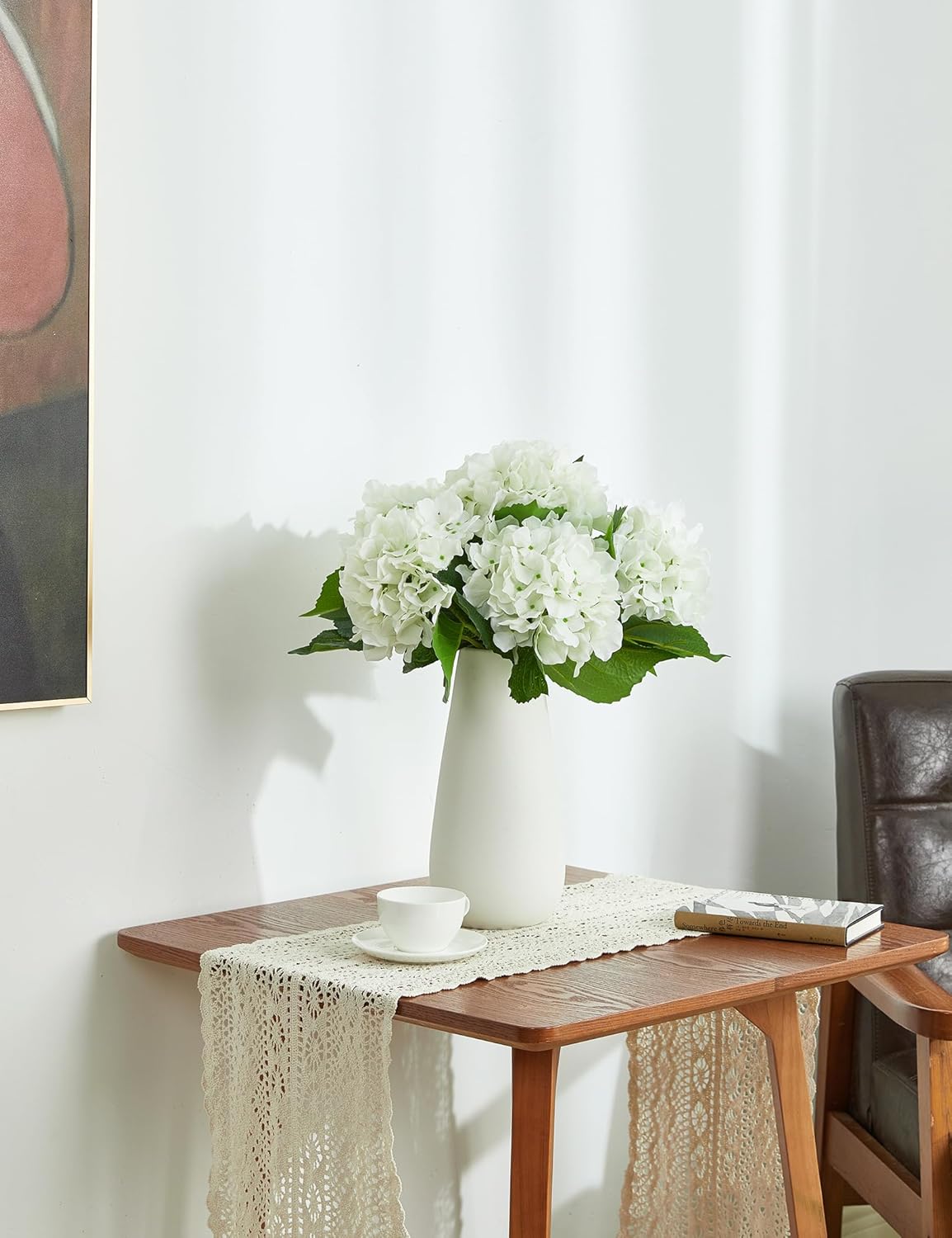 25" Faux Hydrangea Flowers,Real Touch White Latex Hydrangeas Spring Flowers Artificial for Decoration 3Pcs - Image 9