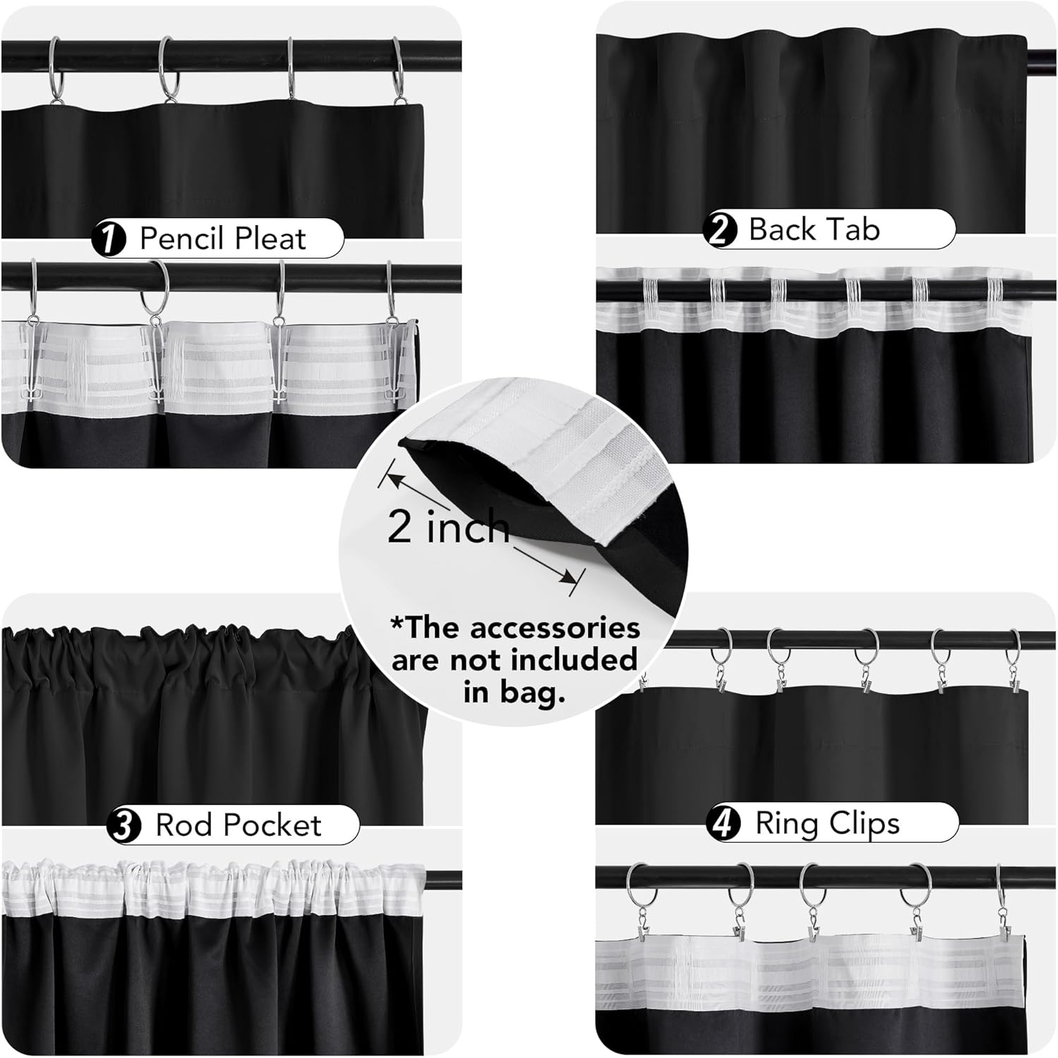 Deconovo Total Blackout Curtains for Bedroom，Thermal Insulated Curtain, Soundproof Living Room Panel, Oeko-TEX Certified, Modern Pencil Pleat Drapes for Sleep & Style (52x72 Inch, 2 Panels, Black)
